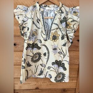 Ulla Johnson Yellow and Black Floral Blouse